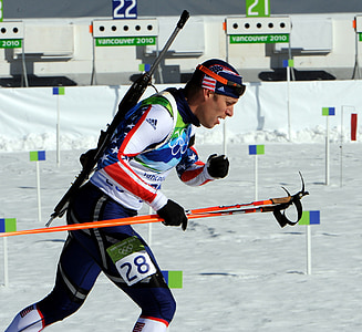 Biathlon, konkurenta, sportowiec, jazda na nartach, biegowe, Karabin, Sport