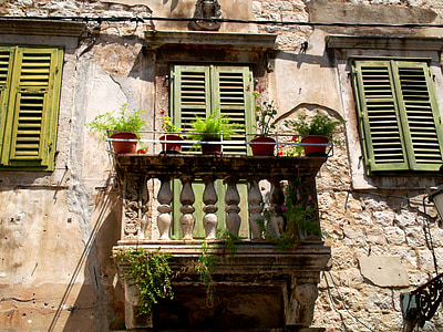 södra, balkong, gamla hus, Kroatien