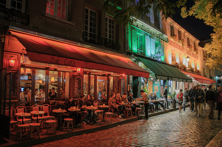 Pariz, noć, Francuska, romantična, osvijetljeni, Montmartre, grad