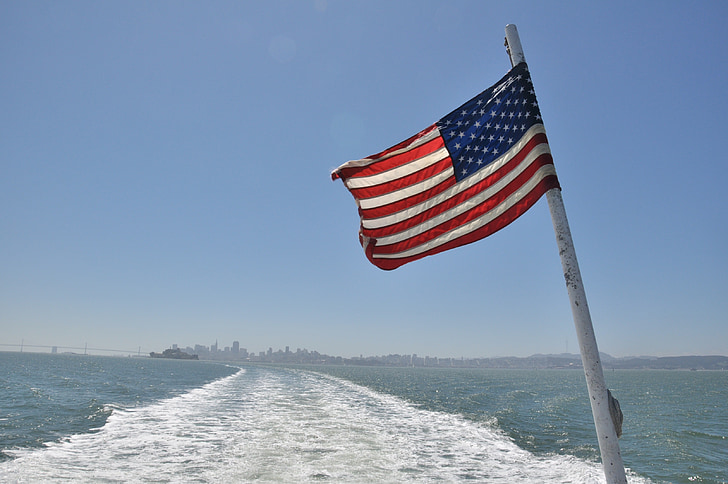 американски флаг, круиз, флаг, Американски, кораб, лодка, ваканция