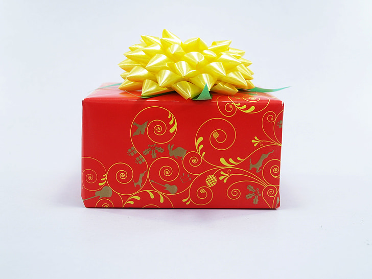 gåva, Box, röd, Nuvarande, vit, båge, Födelsedag