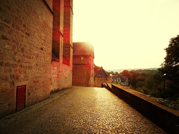 Zamek, Marburg, Słońce, od, ściana, Niemcy, Sublime