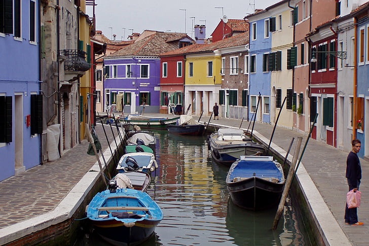 Murano, Venedig, Italien, kanal, vatten, båtar, byggnader