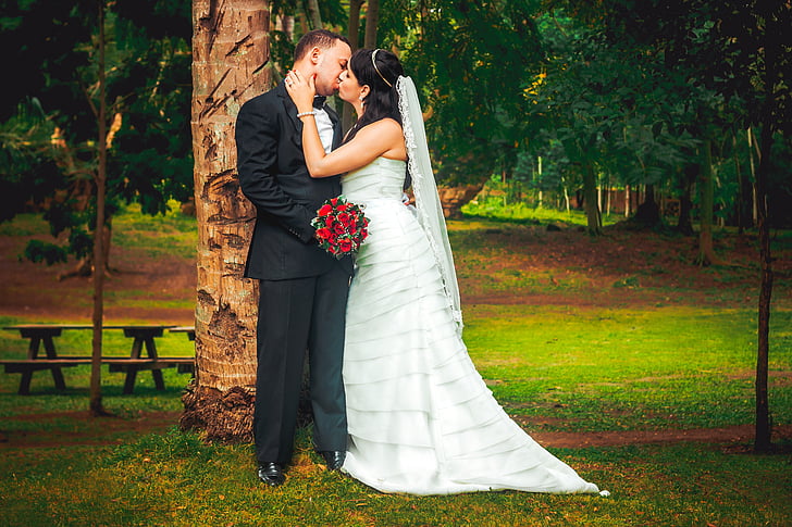 bruiloft, bruidsparen, elkaar omarmen, kus, emgombe, Republiek, Dominicaanse kus