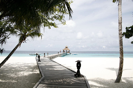 kurorte, prieplaukos, vandenyno, paplūdimys, tropikuose, Baa atolo, jūra