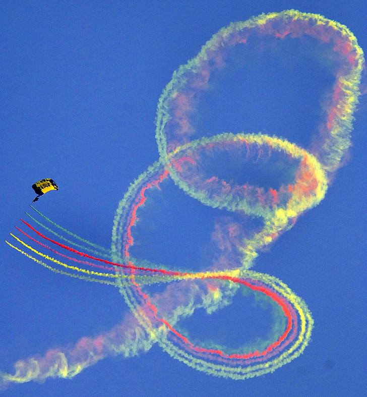 parachute, sky diving, demonstration, smoke, parachuting, sky diver