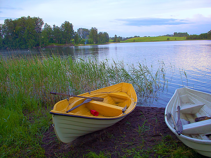 лодки, лодка, гребане с лодка, езеро, лято, Финландски, плаж