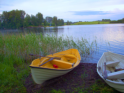 Πλωτά καταλύματα, βάρκα, βάρκα με κουπιά, Λίμνη, το καλοκαίρι, Φινλανδικά, παραλία