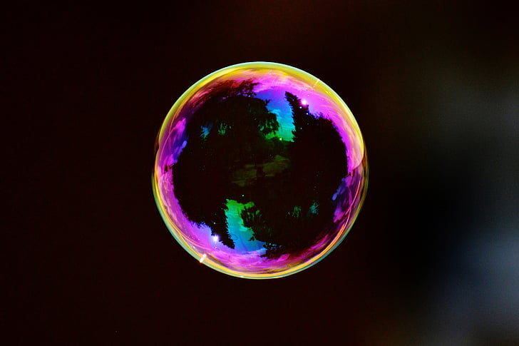 míč, černá, bublina, barevné, barevné, tmavý, float