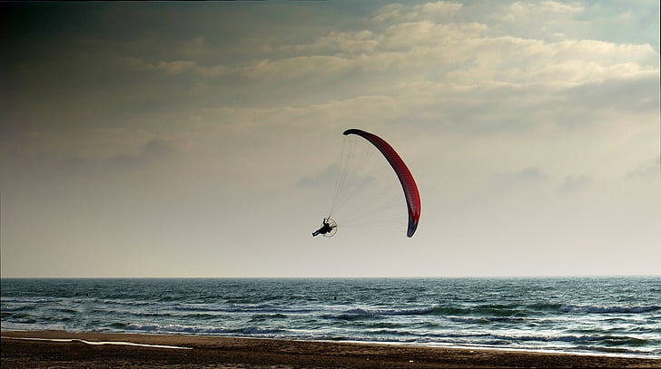 Paraglider, zee, Extreme, strand, hemel, Horizon waterbeheersing, midden in de lucht