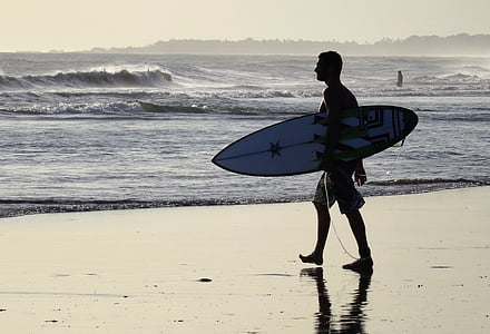 surfista, Bali, praia, contra a luz, prancha de surf, surf, mar