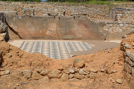 starinski pod, rimski mozaik, stare gradine, ostaci empúries, empãºries, Costa brava, Drevni grad