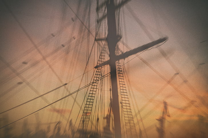Foto, loď, časť, západ slnka, Sky, Port, námorných plavidiel