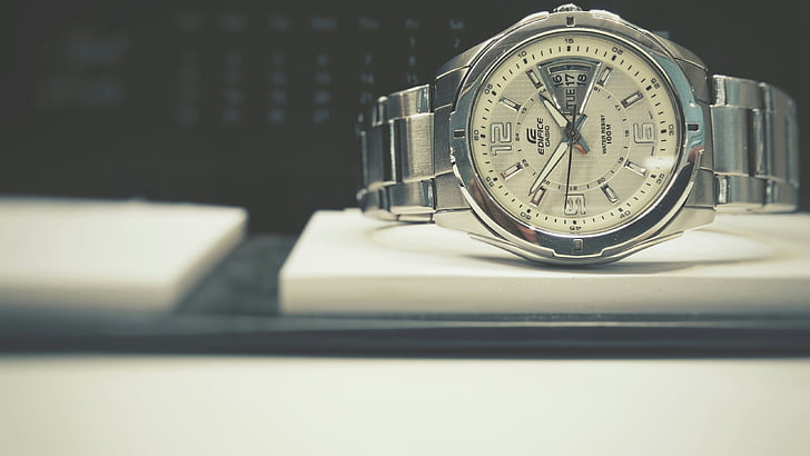 runde, sølv, analog, Watch, i forbindelse med, armbånd, tid stykke