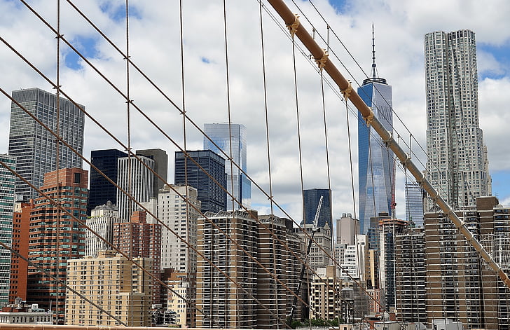 Most, Słońce, Manhattan, Brooklyn, Nowy Jork, Architektura, centrum miasta