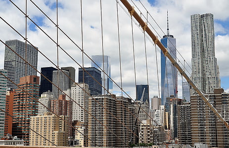 puente, sol, Manhattan, Brooklyn, nueva york, arquitectura, Centro de la ciudad