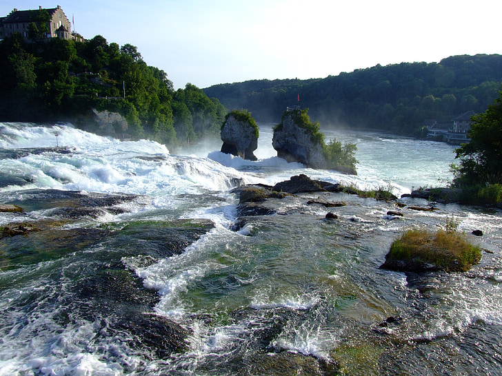rhine, rhine falls, schaffhausen, river landscape, switzerland, waterfall, white water