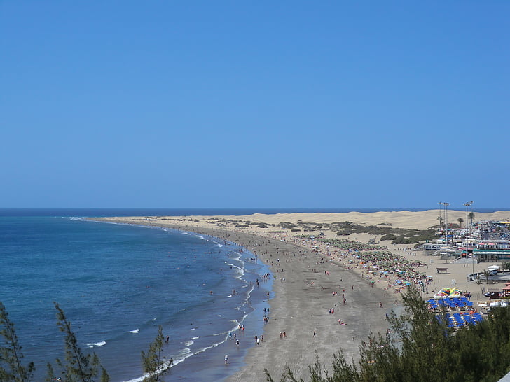 Maspalomas, Playa, dunas, mar, Islas Canarias, paisaje, España