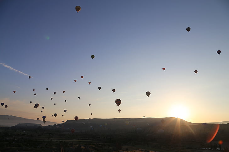 balloons, turkey, sun, travel, tourism, cappadocia, air