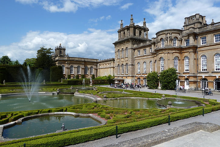 blenheim palace, churchill, england, palace, oxfordshire, fountain, architecture