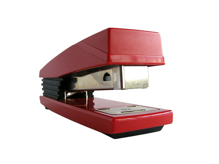 grampeador, vermelho, elemento de fixação, pinos, escritório, ferramenta