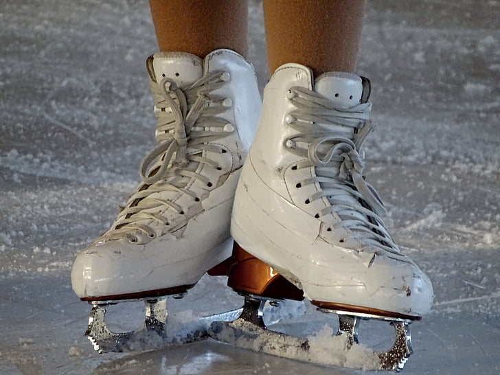 pattini, pattinaggio di figura, ghiaccio artificiale, pista di pattinaggio, Skid, lacci delle scarpe, pattinaggio su ghiaccio