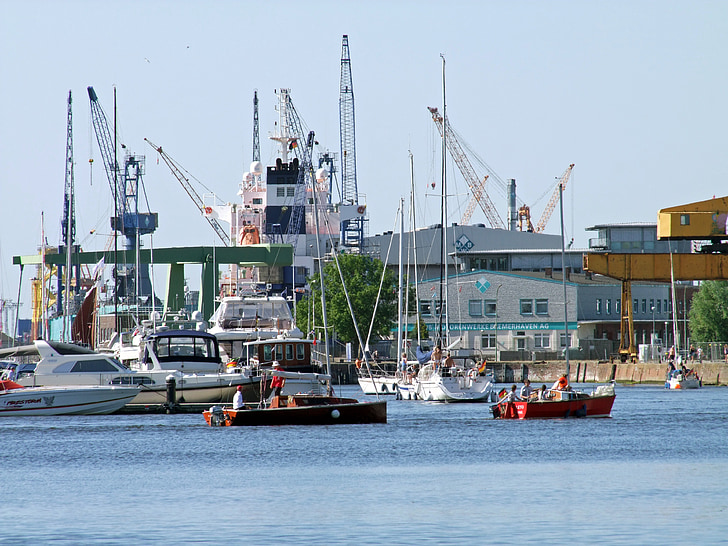 port, ships, boats, cranes, water, bremerhaven, industry