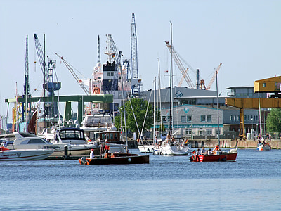 port, skip, båter, kraner, vann, Bremerhaven, industri