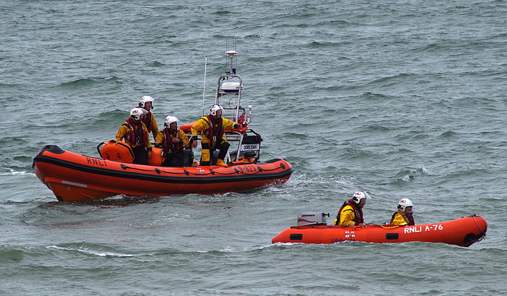 mentőcsónak, RNLI, mentési, csónak, gyakorlat, tengerpart, tenger