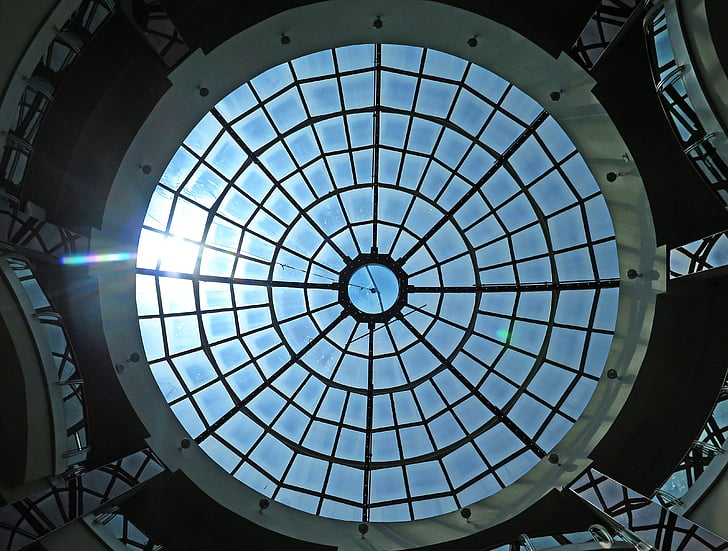 cúpula coberta, centre comercial, Fòrum, fons, sobre, blau, sol