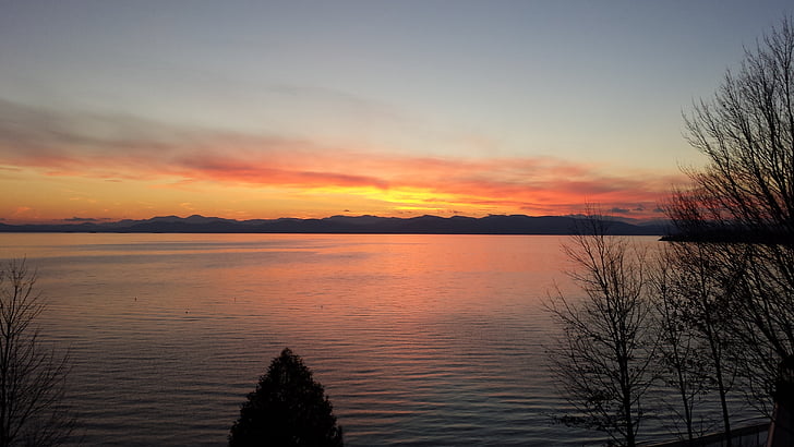 Vermont, na jeziorze champlain, zachód słońca, Burlington, nowe north end, spokojnej, odkryty