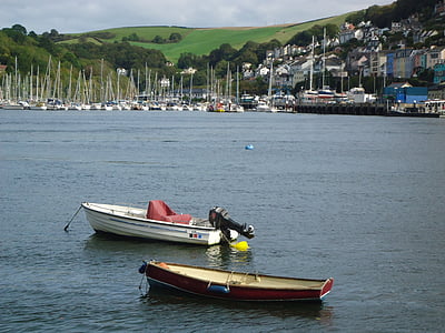 Dartmouth, řeka, lodě, Devon, krajina, scenérie, Kingswear