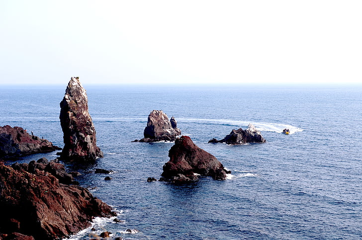 νησί Jeju, στη θάλασσα, το καλοκαίρι, βάρκα, η Κιβωτός, ταξίδια