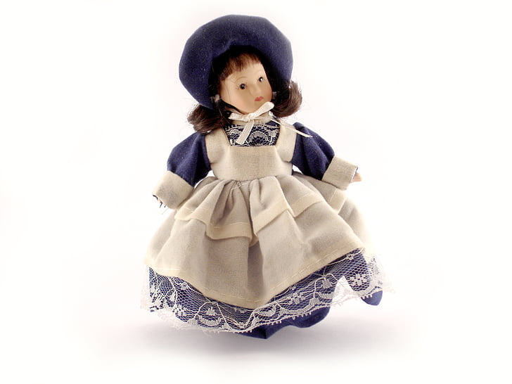 doll, toy, old toy, cloth, dress, white background, costume