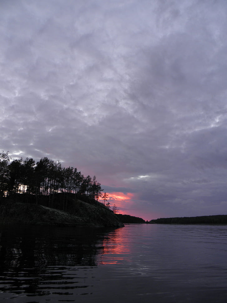 Fince, Saimaa, günbatımı, Savonlinna, Göl, gökyüzü, Yaz
