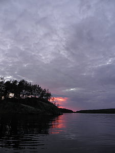Finlandés, Saimaa, puesta de sol, Savonlinna, Lago, cielo, verano