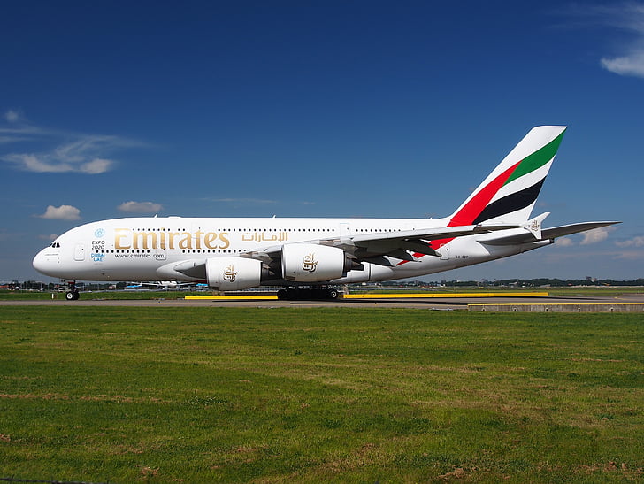 Emiraten, Airbus a380, vliegtuigen, vliegtuig, vliegtuig, Luchthaven, Jet