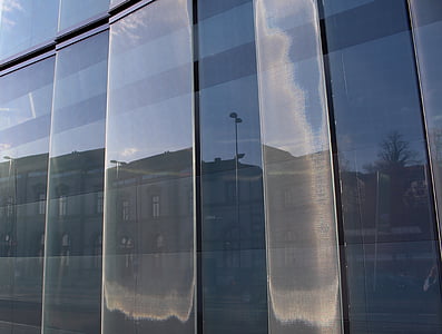 edifício, fachada, vidro, espelhamento, estrutura, arquitetura, moderna