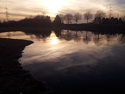 озеро, води, abendstimmung, Увечері сонце, дзеркальне відображення, краєвид, ставок