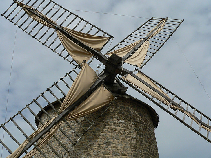 windmill, rural, old, france, wind, agriculture, mill