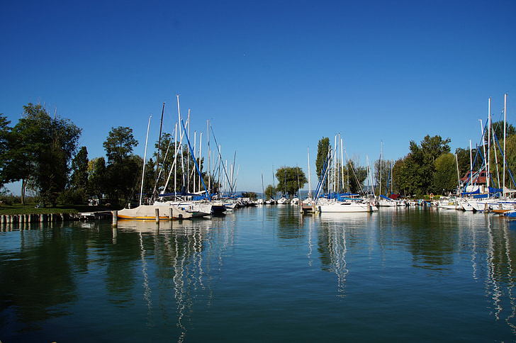 Lago, Balaton, Porto, Marina, barco à vela, nave, azul