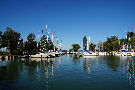 søen, Balaton, port, Marina, sejlbåd, skib, blå