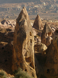 Uchisar, Appartamenti di roccia, Appartamenti, città, Torri di fata, tufo, camini di fata