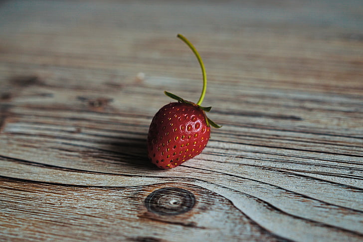 red, strawberry, fruits, food, wooden, table, fruit
