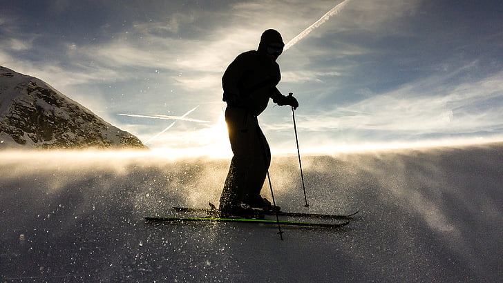 neige, hiver, ski, gens, homme, aventure, sport