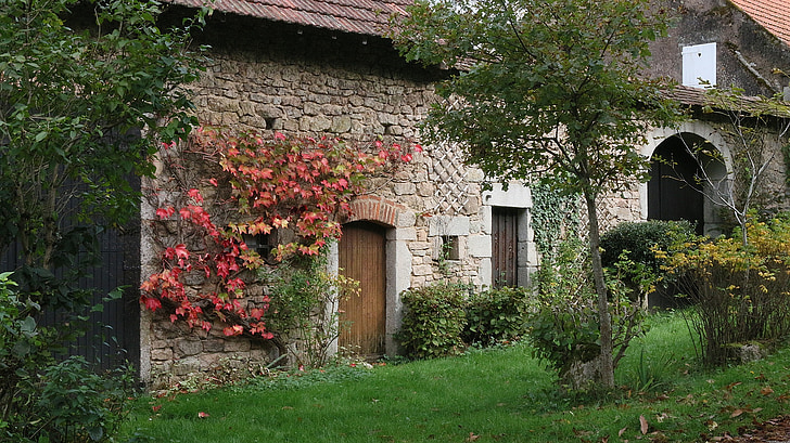 rumah, mantan, fasad, Prancis, Burgundia, pedesaan, lama