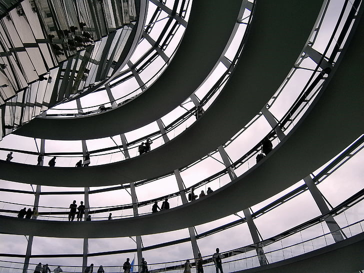стъклен купол, Берлин, Райхстага, архитектура, огледало, сграда, Германия