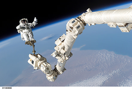 astronaut, spacewalk, iss, arm, tools, suit, pack