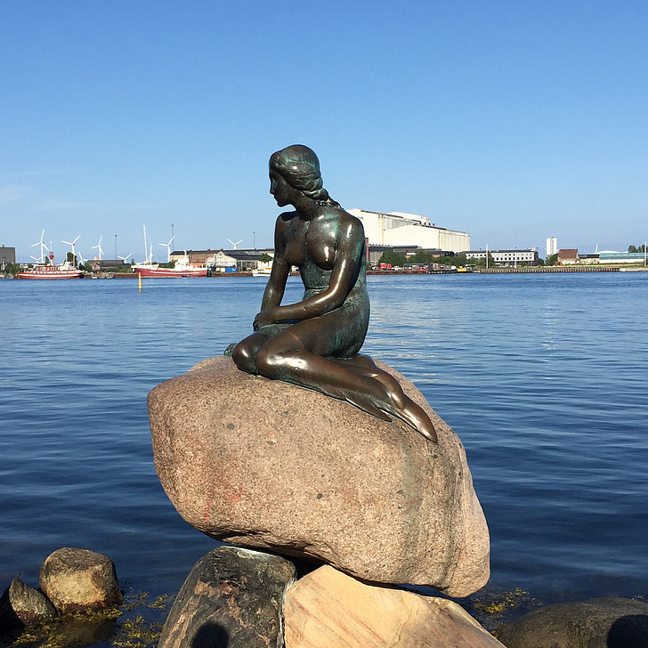 siren, denmark, copenhagen, sea, kobenhavn, statue, little mermaid