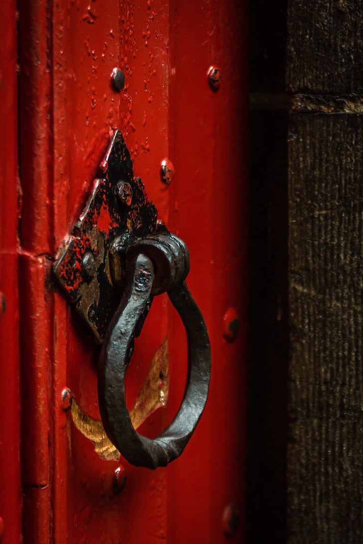 doorknocker, червоний, двері, явна, метал, кільце, Вхід